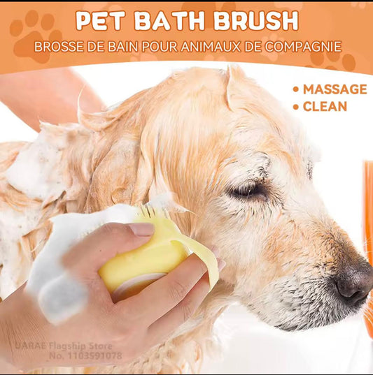 2-in-1 Pet Bathing Brush with Shampoo Dispenser β Soft Silicone Dog & Cat Grooming & Massage Tool