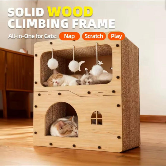 Spacious Multi-Level Cat House Condo with Scratching Boards & Play Balls β Indoor & Outdoor Cat Shelter