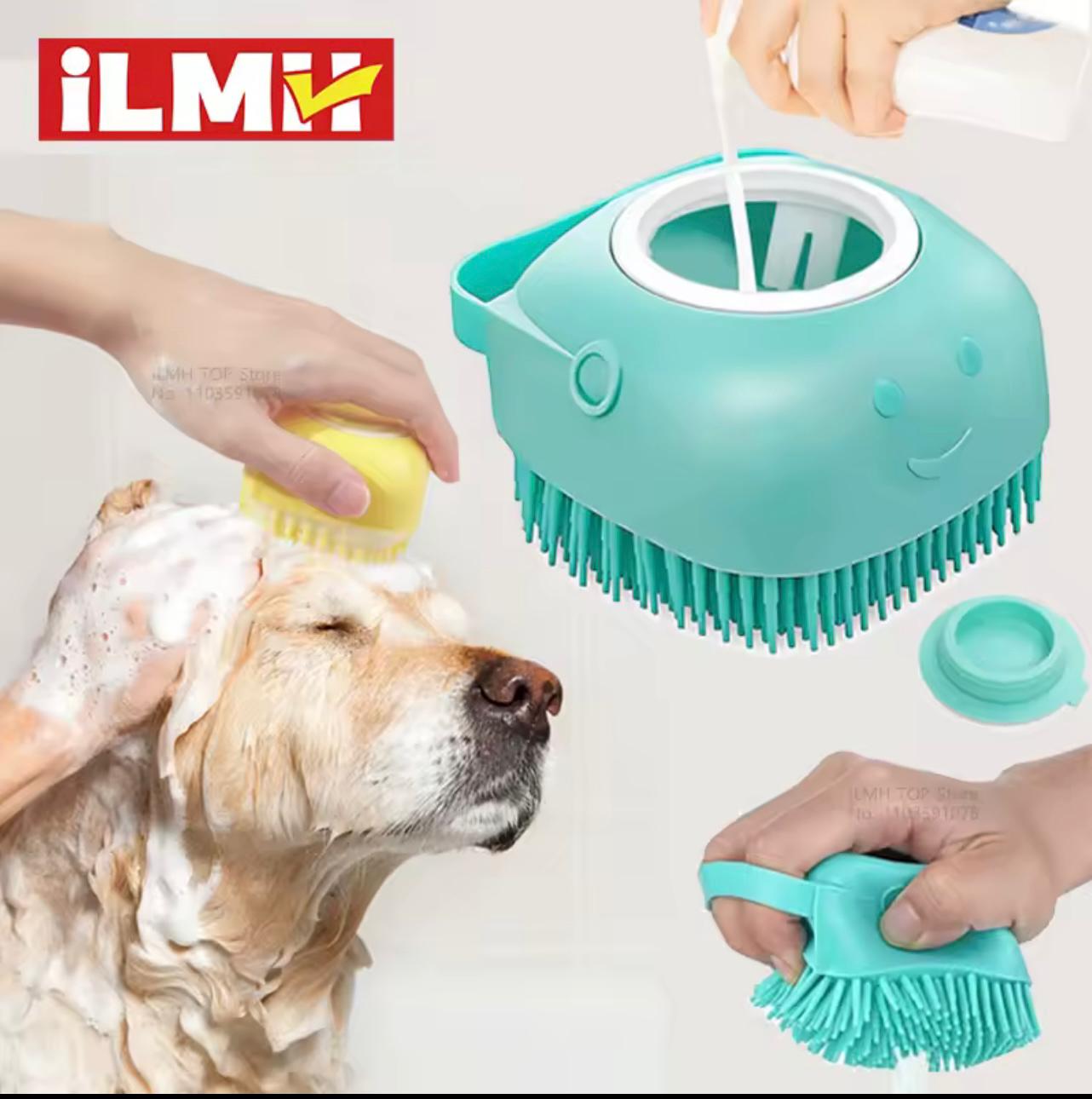2-in-1 Pet Bathing Brush with Shampoo Dispenser – Soft Silicone Dog & Cat Grooming & Massage Tool