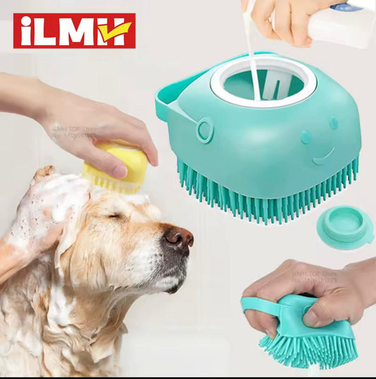 2-in-1 Pet Bathing Brush with Shampoo Dispenser – Soft Silicone Dog & Cat Grooming & Massage Tool