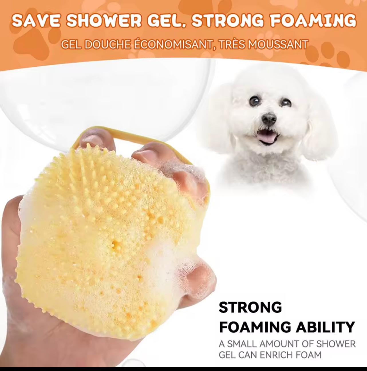 2-in-1 Pet Bathing Brush with Shampoo Dispenser – Soft Silicone Dog & Cat Grooming & Massage Tool