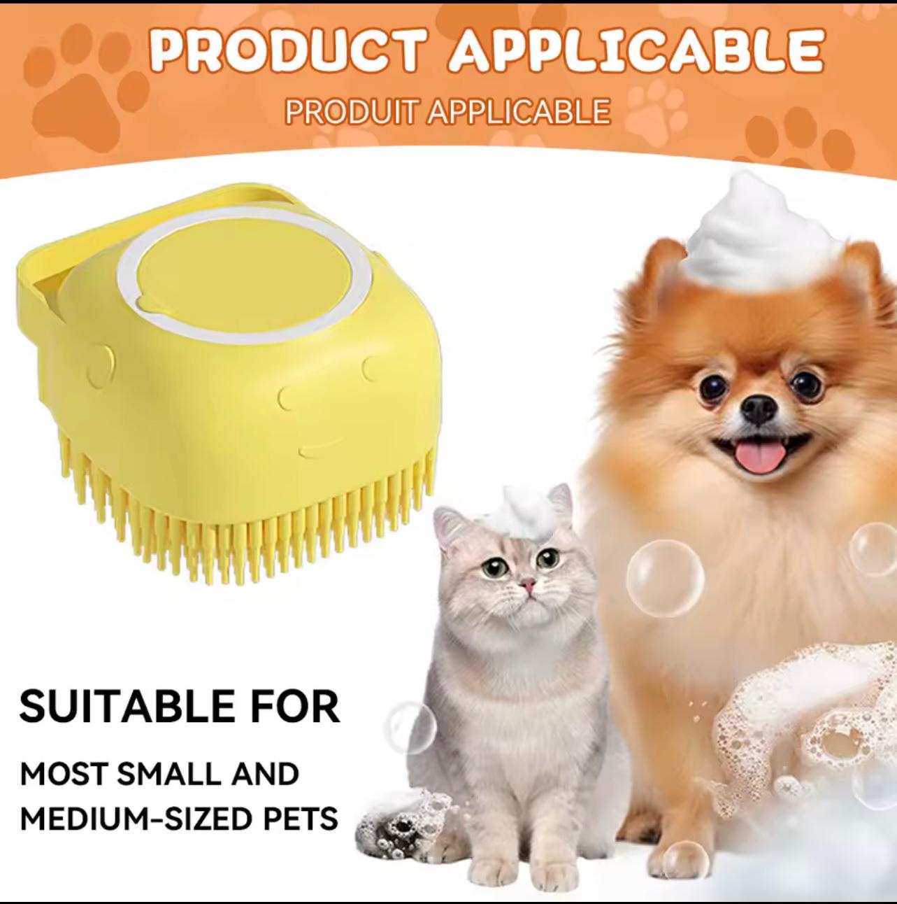 2-in-1 Pet Bathing Brush with Shampoo Dispenser – Soft Silicone Dog & Cat Grooming & Massage Tool