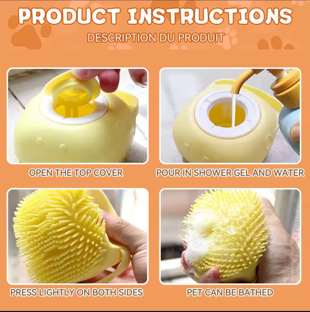 2-in-1 Pet Bathing Brush with Shampoo Dispenser – Soft Silicone Dog & Cat Grooming & Massage Tool