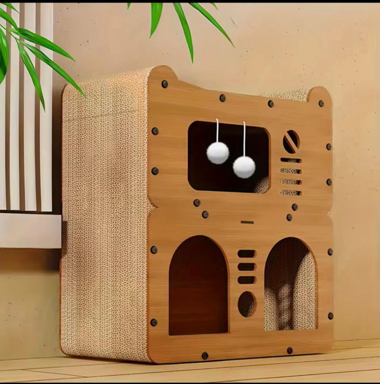Spacious Multi-Level Cat House Condo with Scratching Boards & Play Balls – Indoor & Outdoor Cat Shelter