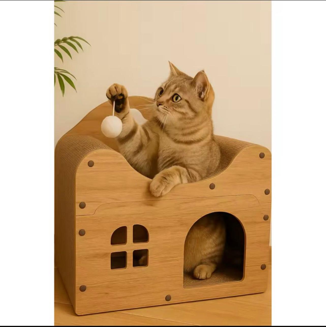 Spacious Multi-Level Cat House Condo with Scratching Boards & Play Balls – Indoor & Outdoor Cat Shelter